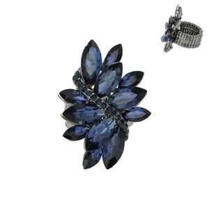 Crystal Rhinestone Marquise Floral Statement Stretchy Cocktail Ring